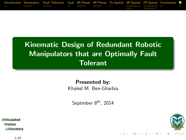 kinematic design of redundant robotic manipulators that