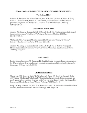 GOODBADAND IN BETWEEN: NEW LITERATURE HIGHLIGHTS Top Article of 2019 Carbone M, Adusumilli