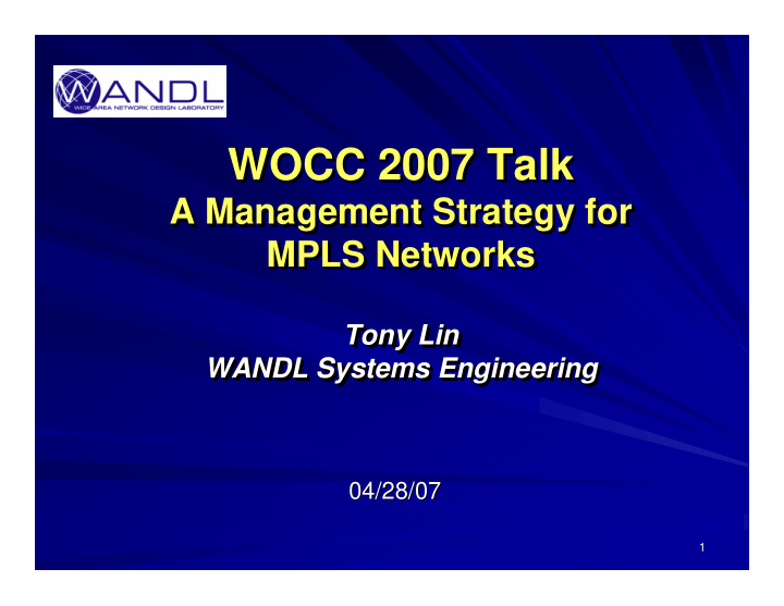 wocc 2007 talk wocc 2007 talk wocc 2007 talk
