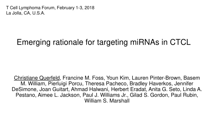 emerging rationale for targeting mirnas in ctcl