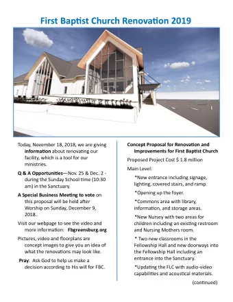 First Baptjst Church Renovatjon 2019  Concept Proposal for Renovatjon and  Today, November 18,