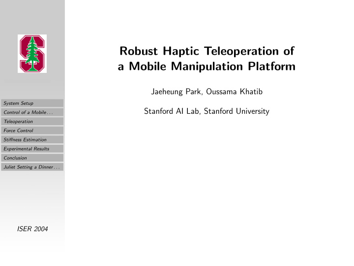 robust haptic teleoperation of a mobile manipulation