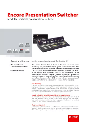 Encore Presentation Switcher  Modular, scalable presentation switcher b Supports up to 32 screens