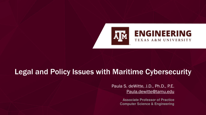 legal and policy issues with maritime cybersecurity