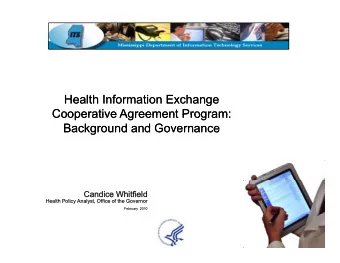 Health Information Exchange  Health Information Exchange  Cooperative Agreement Program: