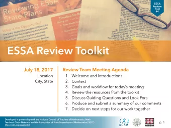 ESSA Review Toolkit  July 18, 2017  Review Team Meeting Agenda  Location  1. Welcome and