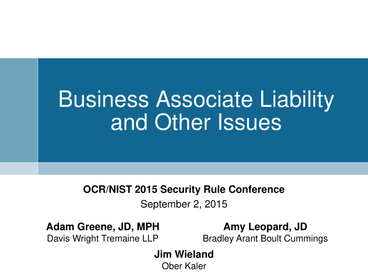 business associate liability and other issues