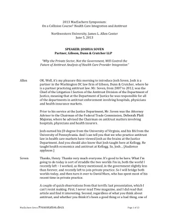 2013 MacEachern Symposium:  On a Collision Course? Health Care Integration and Antitrust