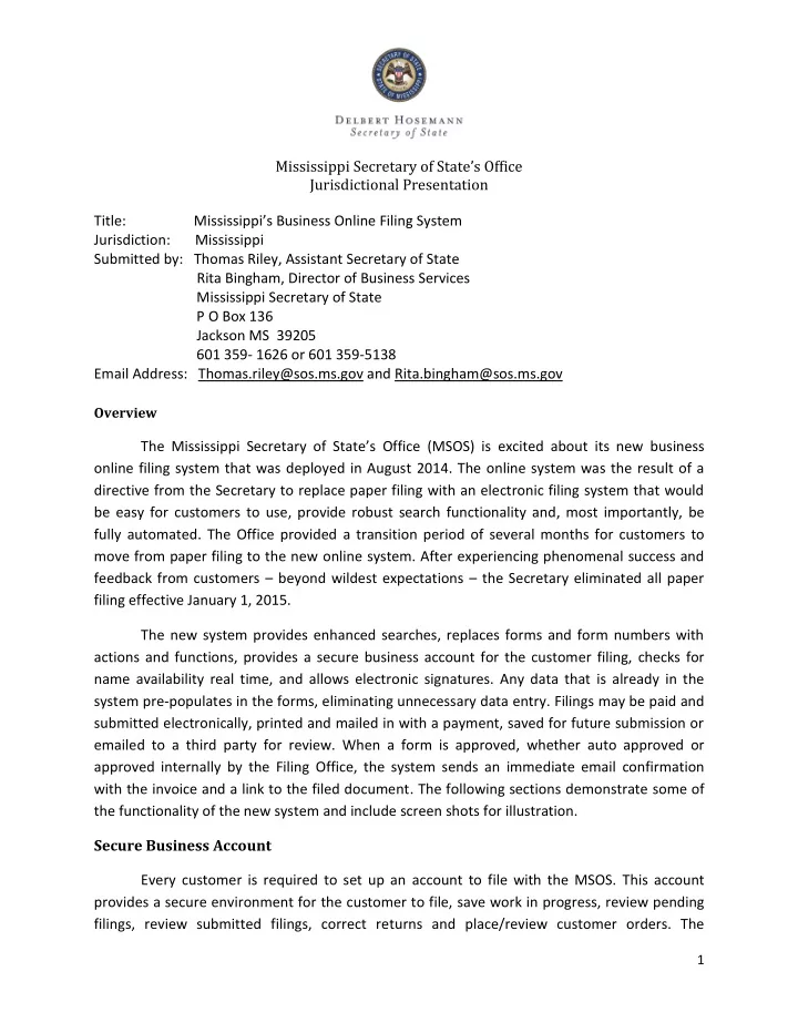 mississippi secretary of state s office jurisdictional