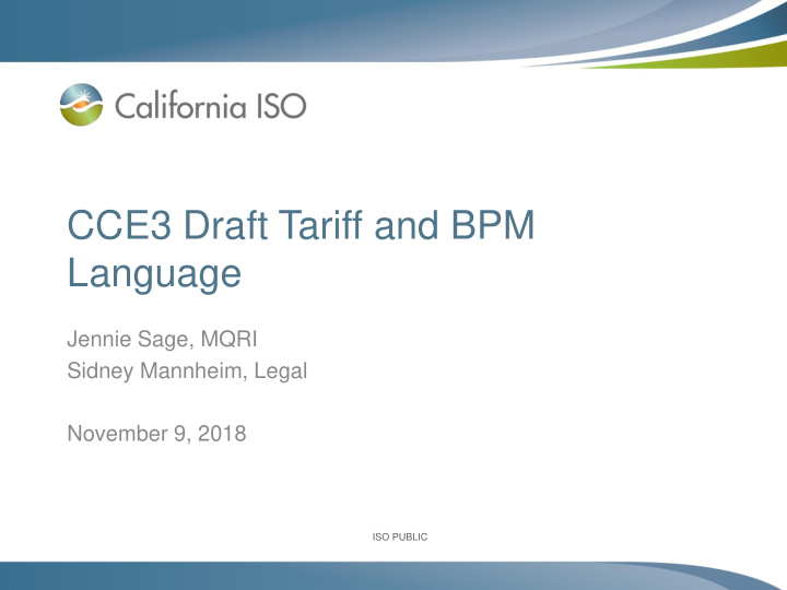 cce3 draft tariff and bpm language