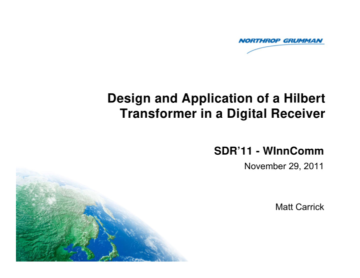 design and application of a hilbert transformer in a