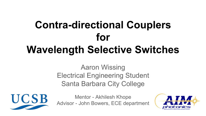 contra directional couplers for wavelength selective