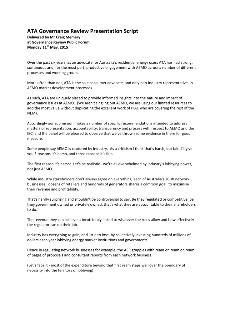 ata governance review presentation script
