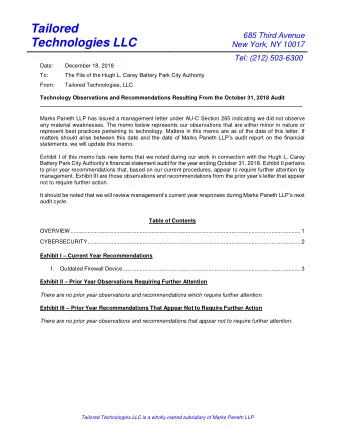 Tailored  685 Third Avenue  Technologies LLC  New York, NY 10017  Tel: (212) 503-6300  Date: