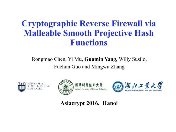 cryptographic reverse firewall via malleable smooth