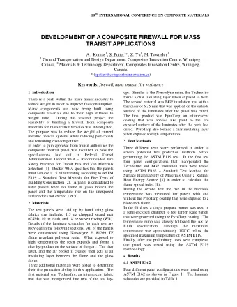 DEVELOPMENT OF A COMPOSITE FIREWALL FOR MASS  TRANSIT APPLICATIONS A. Komus 1 , S. Potter 2 *, Z.