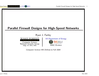 Parallel Firewall Designs for High-Speed Networks  Ryan J. Farley  WAKE FOREST  US Department of