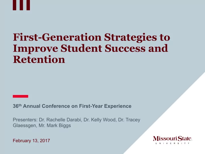 36 th annual conference on first year experience