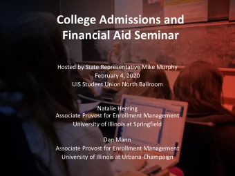 College Admissions and  Financial Aid Seminar  Hosted by State Representative Mike Murphy  February