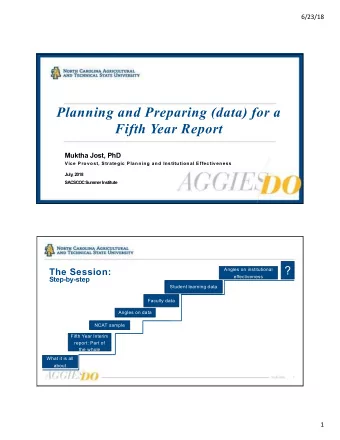 Planning and Preparing (data) for a  Fifth Year Report  Muktha Jost, PhD  Vice Provost, Strategic