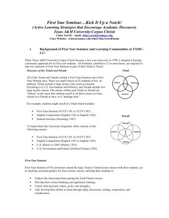 First Year SeminarKick It Up a Notch!  (Active Learning Strategies that Encourage Academic