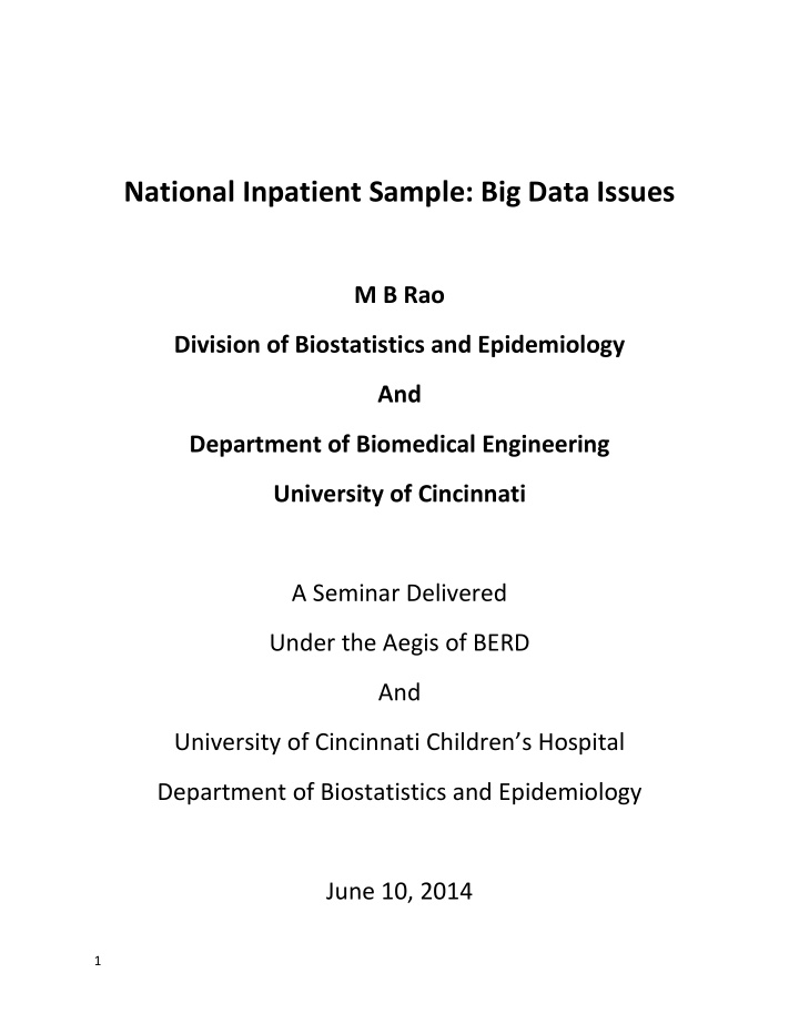 national inpatient sample big data issues