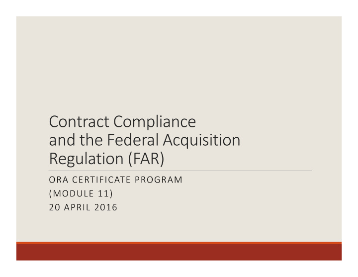 contract compliance and the federal acquisition