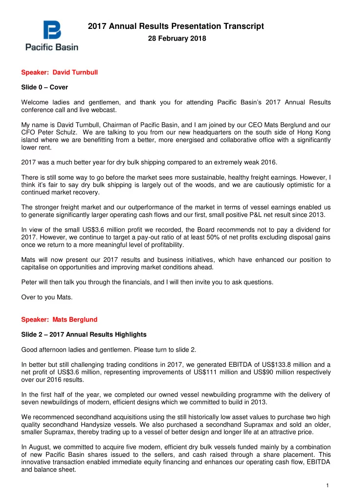 2017 annual results presentation transcript