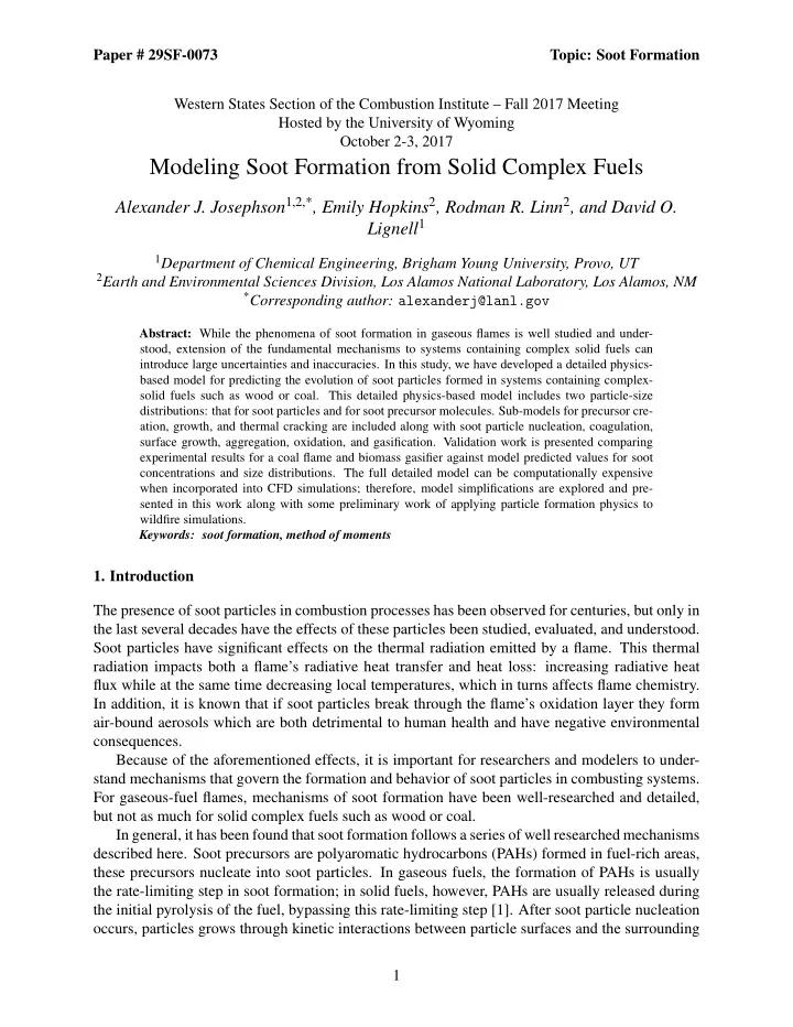 modeling soot formation from solid complex fuels