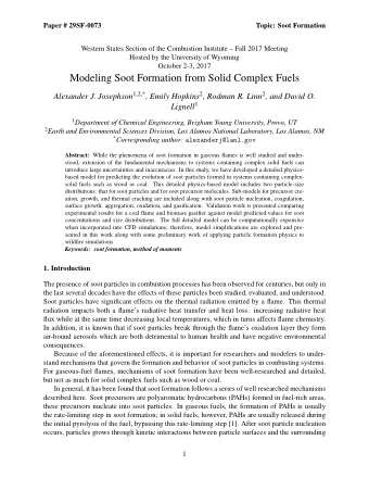 Modeling Soot Formation from Solid Complex Fuels Alexander J. Josephson 1,2,* , Emily Hopkins 2 ,