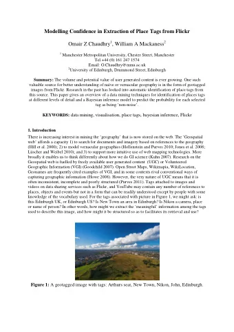 Modelling Confidence in Extraction of Place Tags from Flickr Omair Z Chaudhry 1 , William A