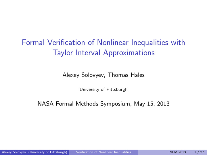 formal verification of nonlinear inequalities with taylor