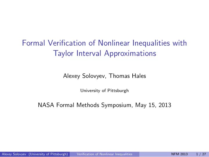 formal verification of nonlinear inequalities with taylor