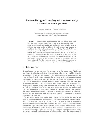 Personalizing web surfing with semantically  enriched personal profiles  Anupriya Ankolekar, Denny