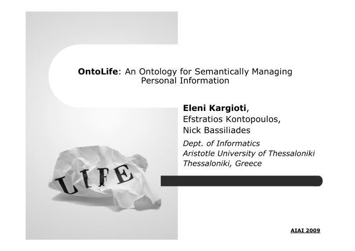 ontolife an ontology for semantically managing personal