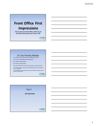 Front  Office  First    Impressions  How  to  train  your  Front  Office