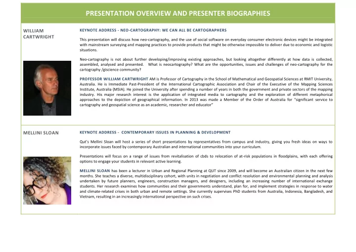presentation overview and presenter biographies