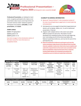 PROFESSIONAL PRESENTATION  Rubric FILE FOLDER  Points FCCLA 0  1  2  3  4  5  Planning Process