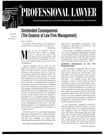 (The Essence of Law Firm Management) Spring 2003 Volume 14 Issue Number Peter J. Winders
