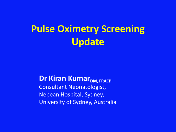 pulse oximetry screening update