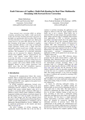 Fault-Tolerance of Capillary Multi-Path Routing for Real-Time Multimedia Streaming with Forward