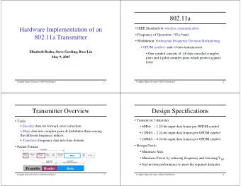 802.11a   IEEE Standard for wireless communication  Hardware Implementation of an   Frequency