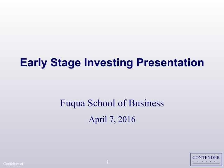 early stage investing presentation