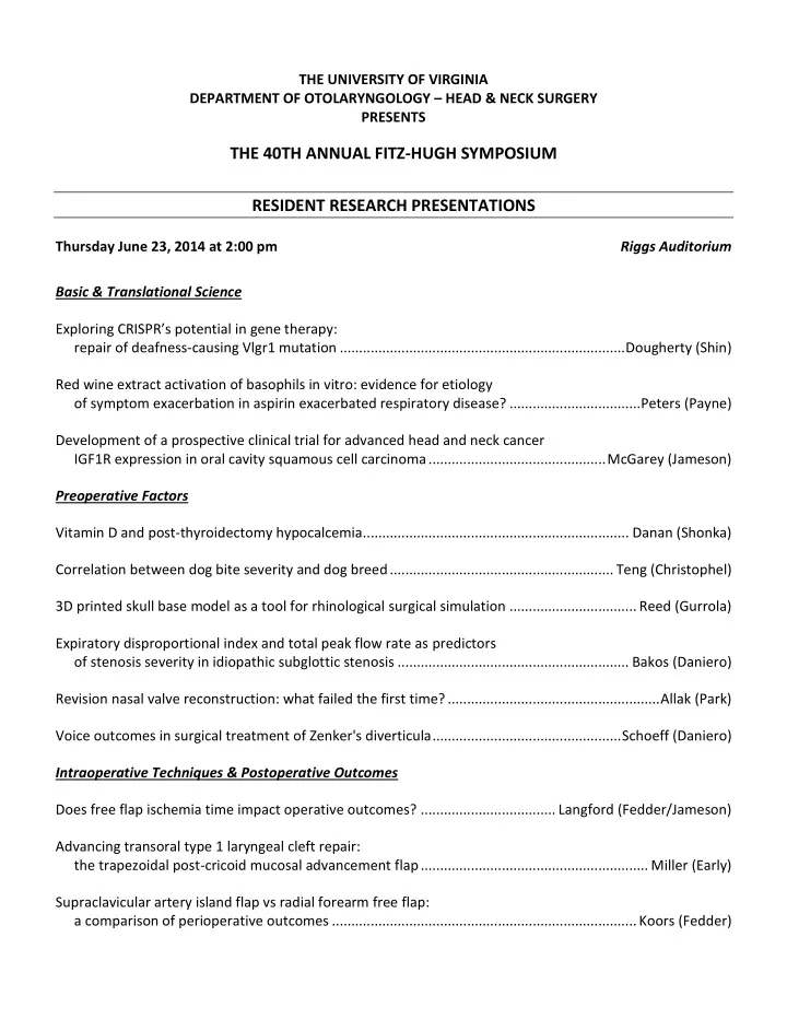 the 40th annual fitz hugh symposium