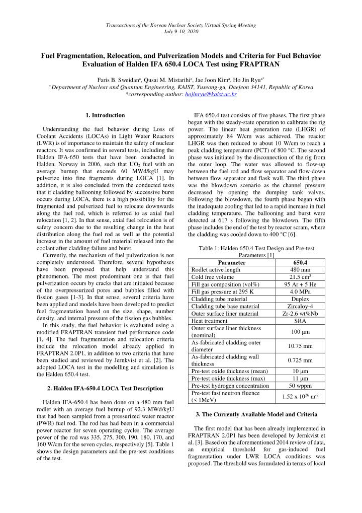 fuel fragmentation relocation and pulverization models