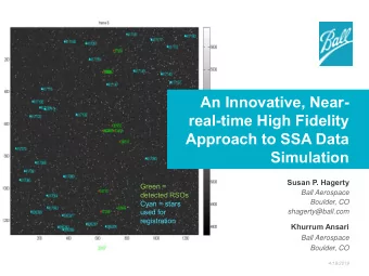 real-time High Fidelity  Approach to SSA Data  Simulation  Susan P. Hagerty  Green =  Ball