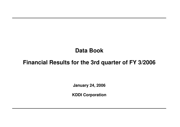 data book financial results for the 3rd quarter of fy 3
