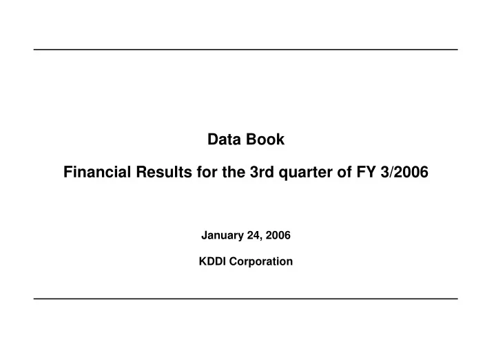 data book financial results for the 3rd quarter of fy 3