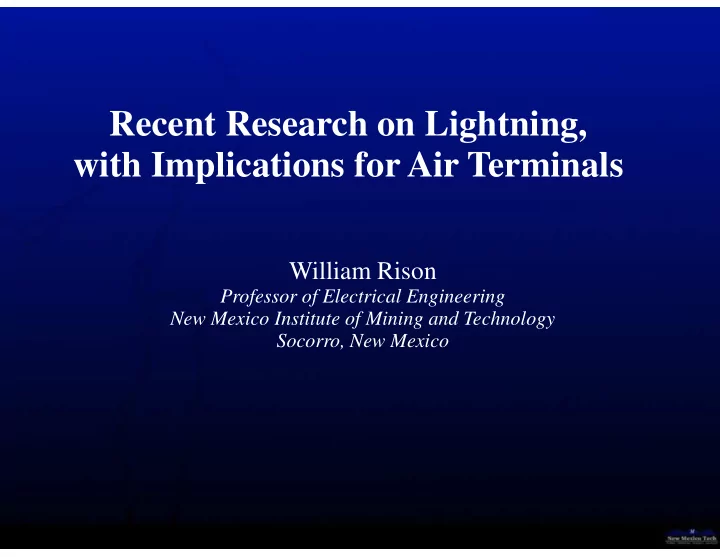 recent research ch on lightning with implications f s for