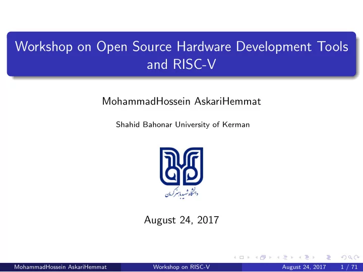 workshop on open source hardware development tools and